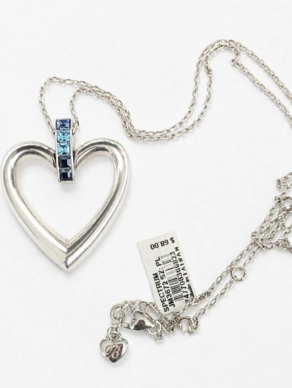 Brighton Spectrum Reversible Heart Necklace Blue Crystal Silver NWT